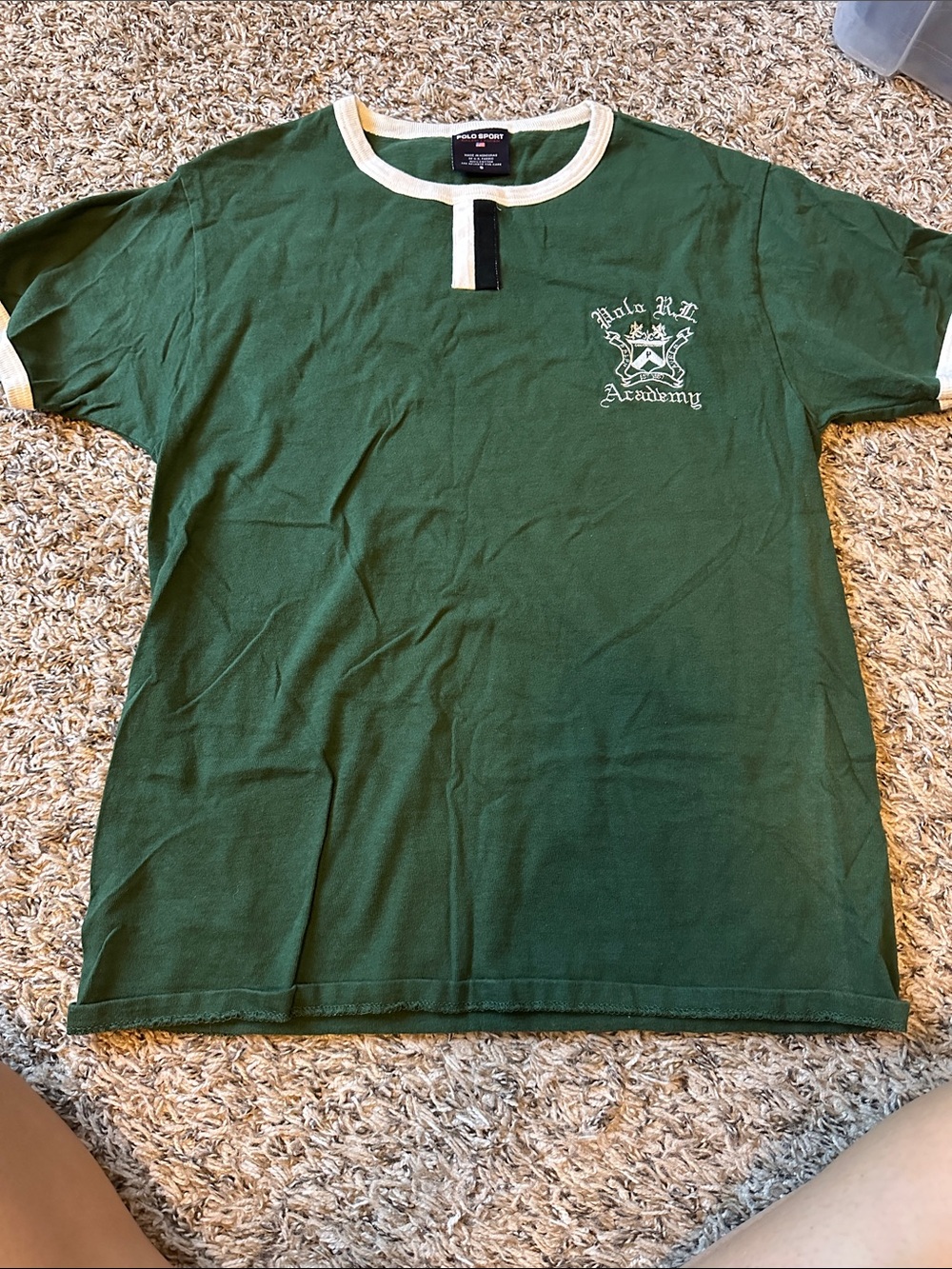 Polo by Ralph Lauren Forest Green Crewneck Academy Crest Tee with Cream Trim